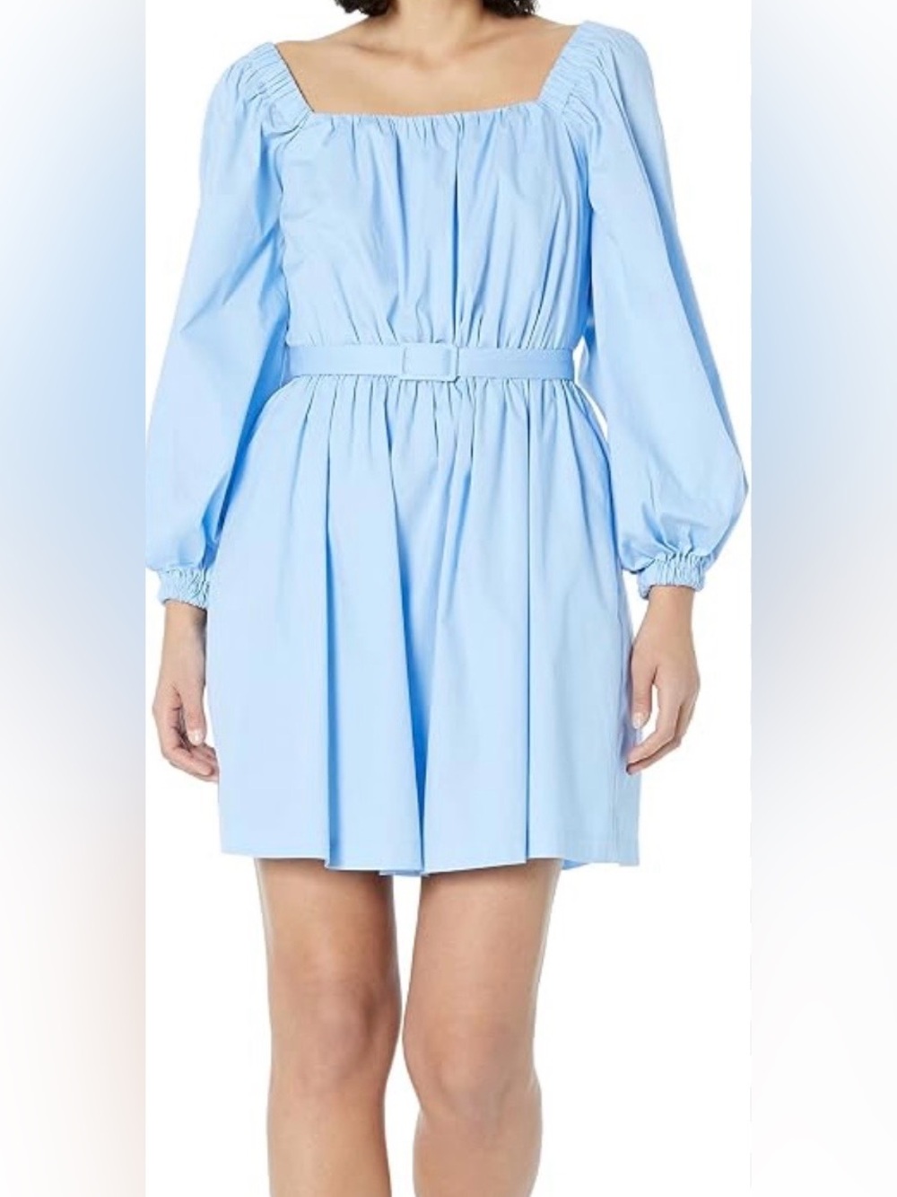 Donna Morgan Light Blue Puff Sleeve Square Neck Mini Dress
